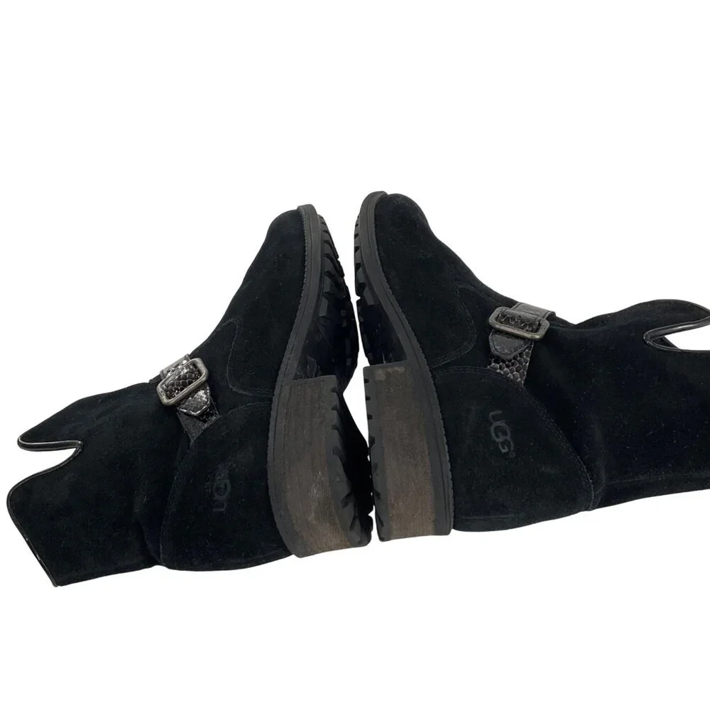 UGG Australia Black Suede Ankle Boots W/ Snakeskin Strap Womens Size 9 Classic - Picture 9 of 12